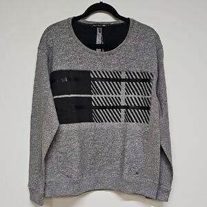 rag & bone Crewneck Graphic Plaid Sweatshirt, Heather Charcoal Black Size L, NEW